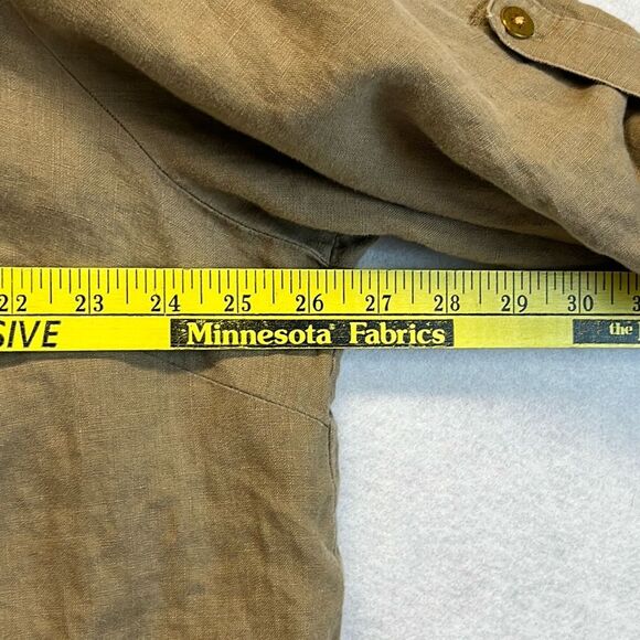 ELLEN TRACY Women’s 100% Linen Half-Zip Utility Top Olive Green Size XL Pockets - Picture 6 of 9